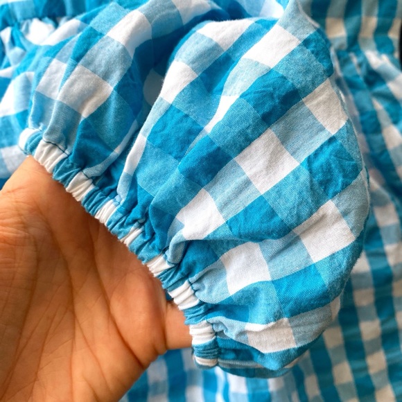 🐬 LILLY PULITZER SARAFINA TURQUOISE OASIS CRINKLE GINGHAM SHORT SLEEVE TOP! - Picture 8 of 15